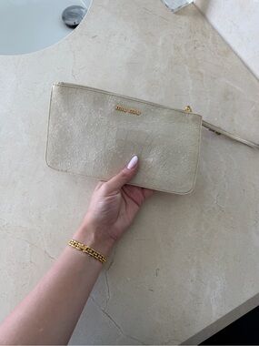 Miu Miu Cream Leather Wristlet Clutch